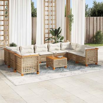 ARDEBO.de - 10-tlg. Garten-Sofagarnitur mit Kissen Beige Poly Rattan