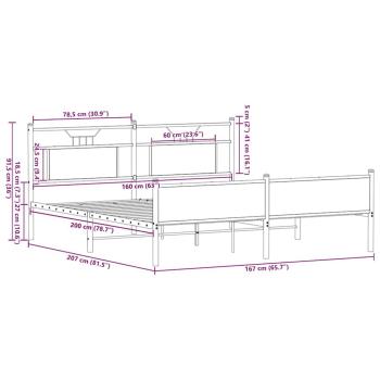 Metallbett ohne Matratze Braun Eichen-Optik 160x200 cm