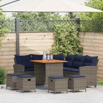 ARDEBO.de - 6-tlg. Garten-Sofagarnitur mit Kissen L-Form Grau Poly Rattan