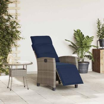 Gartensessel mit Beistelltisch Verstellbar Grau Poly Rattan