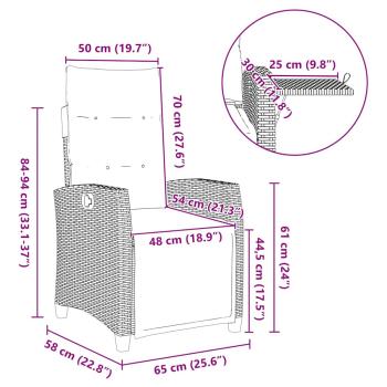 Gartensessel mit Beistelltisch Verstellbar Grau Poly Rattan