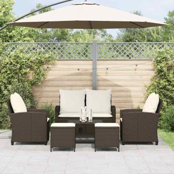 6-tlg. Garten-Sofagarnitur mit Kissen Braun Poly Rattan