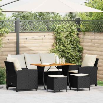 ARDEBO.de - 6-tlg. Garten-Sofagarnitur mit Kissen Schwarz Poly Rattan