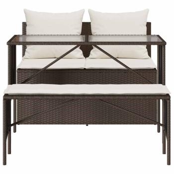 3-tlg. Garten-Essgruppe mit Kissen Braun Poly Rattan