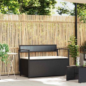 ARDEBO.de - Gartenbank mit Stauraum und Kissen Schwarz Poly Rattan