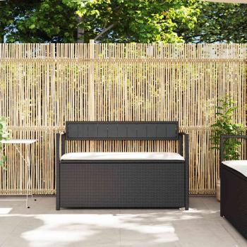 Gartenbank mit Stauraum und Kissen Schwarz Poly Rattan