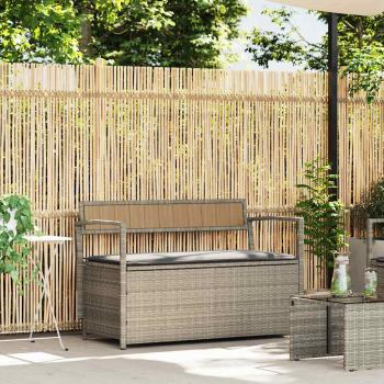 ARDEBO.de - Gartenbank mit Stauraum und Kissen Hellgrau Poly Rattan