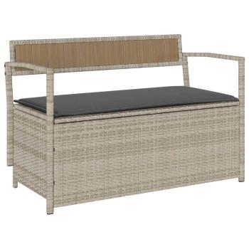 Gartenbank mit Stauraum und Kissen Hellgrau Poly Rattan
