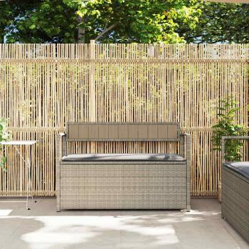 Gartenbank mit Stauraum und Kissen Hellgrau Poly Rattan