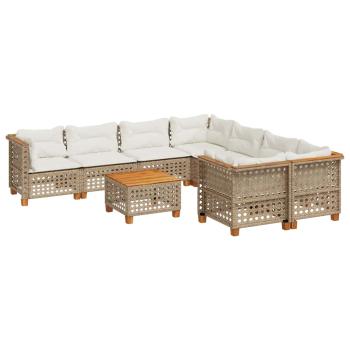 9-tlg. Garten-Sofagarnitur mit Kissen Beige Poly Rattan
