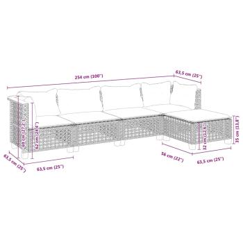 5-tlg. Garten-Sofagarnitur mit Kissen Beige Poly Rattan