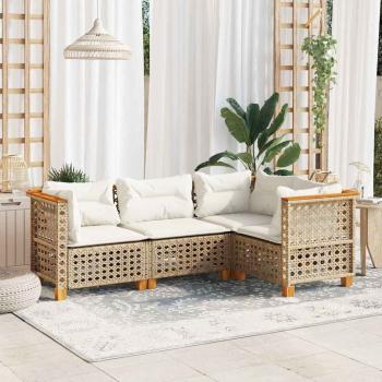 ARDEBO.de - 4-tlg. Garten-Sofagarnitur mit Kissen Beige Poly Rattan