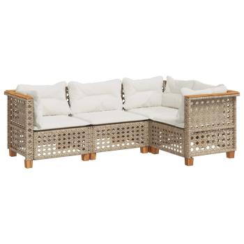 4-tlg. Garten-Sofagarnitur mit Kissen Beige Poly Rattan