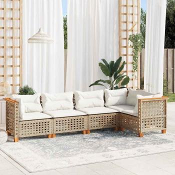 ARDEBO.de - 5-tlg. Garten-Sofagarnitur mit Kissen Beige Poly Rattan