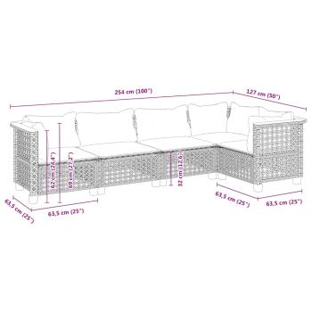 5-tlg. Garten-Sofagarnitur mit Kissen Beige Poly Rattan