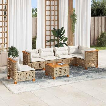 ARDEBO.de - 7-tlg. Garten-Sofagarnitur mit Kissen Beige Poly Rattan