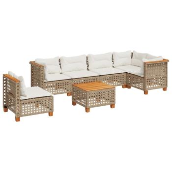 7-tlg. Garten-Sofagarnitur mit Kissen Beige Poly Rattan
