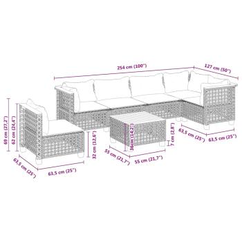 7-tlg. Garten-Sofagarnitur mit Kissen Beige Poly Rattan