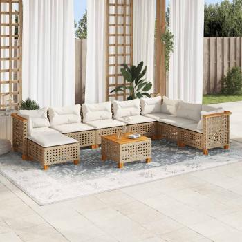 ARDEBO.de - 9-tlg. Garten-Sofagarnitur mit Kissen Beige Poly Rattan