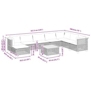 9-tlg. Garten-Sofagarnitur mit Kissen Beige Poly Rattan