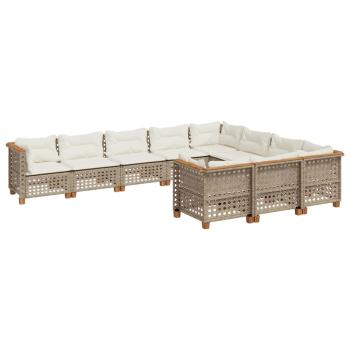 ARDEBO.de - 10-tlg. Garten-Sofagarnitur mit Kissen Beige Poly Rattan