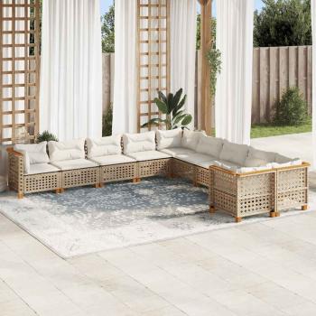 ARDEBO.de - 10-tlg. Garten-Sofagarnitur mit Kissen Beige Poly Rattan