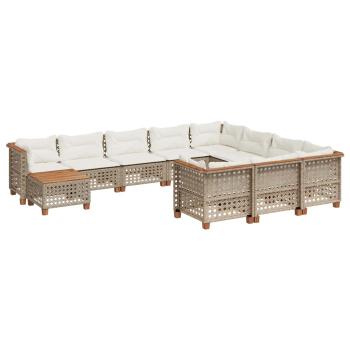 11-tlg. Garten-Sofagarnitur mit Kissen Beige Poly Rattan