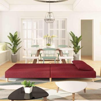 Schlafsofa 2-Sitzer mit 2 Kissen Weinrot Stoff