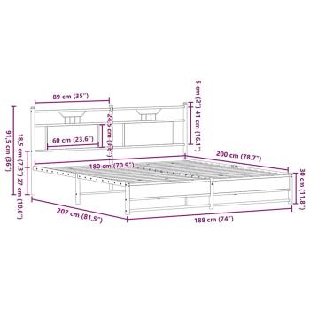 Metallbett ohne Matratze Braun Eichen-Optik 180x200 cm