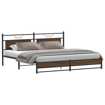 Metallbett ohne Matratze Braun Eichen-Optik 193x203 cm