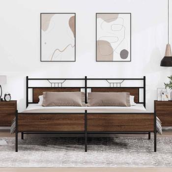 ARDEBO.de - Metallbett ohne Matratze Braun Eichen-Optik 193x203 cm