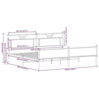 Metallbett ohne Matratze Braun Eichen-Optik 193x203 cm