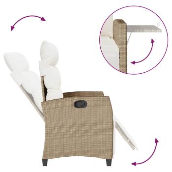 Gartensessel mit Beistelltisch Verstellbar Beige Poly Rattan