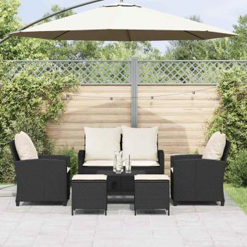 6-tlg. Garten-Sofagarnitur mit Kissen Schwarz Poly Rattan