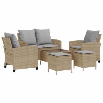6-tlg. Garten-Sofagarnitur mit Kissen Beige Poly Rattan