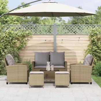 6-tlg. Garten-Sofagarnitur mit Kissen Beige Poly Rattan
