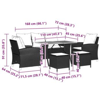 6-tlg. Garten-Sofagarnitur mit Kissen Hellgrau Poly Rattan