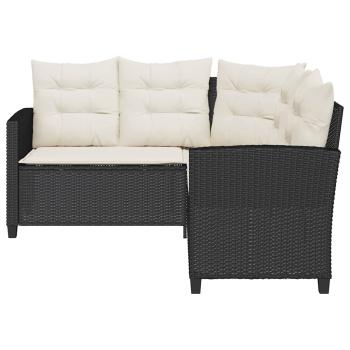 ARDEBO.de - Gartensofa in L-Form mit Tisch und Kissen Schwarz Poly Rattan