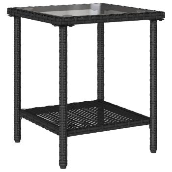 Gartensofa in L-Form mit Tisch und Kissen Schwarz Poly Rattan