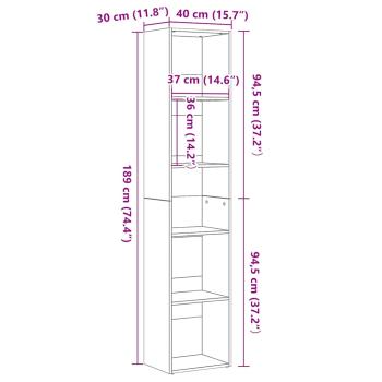 Bücherregal Schwarz Eichen-Optik 40x30x189 cm Holzwerkstoff