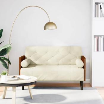 ARDEBO.de - Zweisitzer-Sofa mit Nackenrollen Creme 110 cm Samt