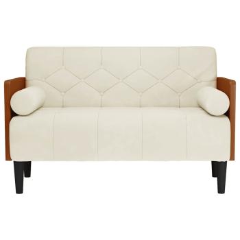 Zweisitzer-Sofa mit Nackenrollen Creme 110 cm Samt