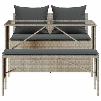 3-tlg. Garten-Essgruppe mit Kissen Hellgrau Poly Rattan