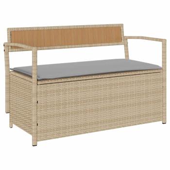 Gartenbank mit Stauraum und Kissen Beige Poly Rattan