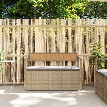 Gartenbank mit Stauraum und Kissen Beige Poly Rattan