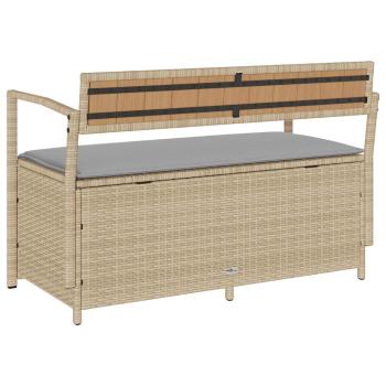Gartenbank mit Stauraum und Kissen Beige Poly Rattan