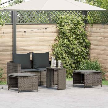 ARDEBO.de - 5-tlg. Garten-Sofagarnitur Kissen Stapelbar Grau Poly Rattan