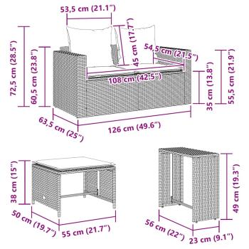 5-tlg. Garten-Sofagarnitur Kissen Stapelbar Grau Poly Rattan