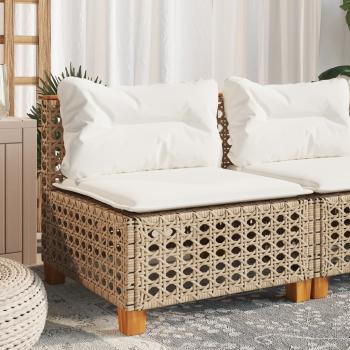 ARDEBO.de - Gartensofa ohne Armlehnen mit Kissen Beige Poly Rattan