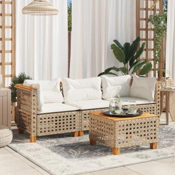 ARDEBO.de - Gartensofa mit Kissen 3-Sitzer Beige Poly Rattan